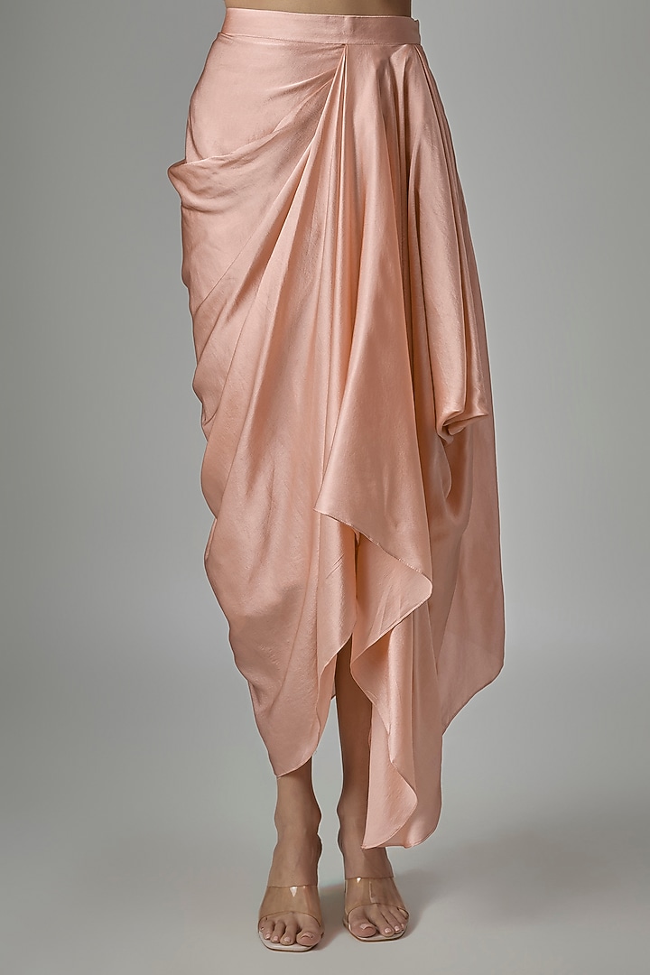 Peach Satin Draped Skirt Set by COUTURE BY NIHARIKA at Pernia's Pop Up Shop