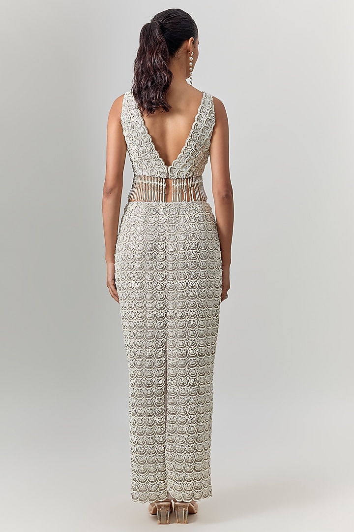 Grey Organza Sequin Embroidered Pencil Skirt Set by COUTURE BY NIHARIKA at Pernia's Pop Up Shop