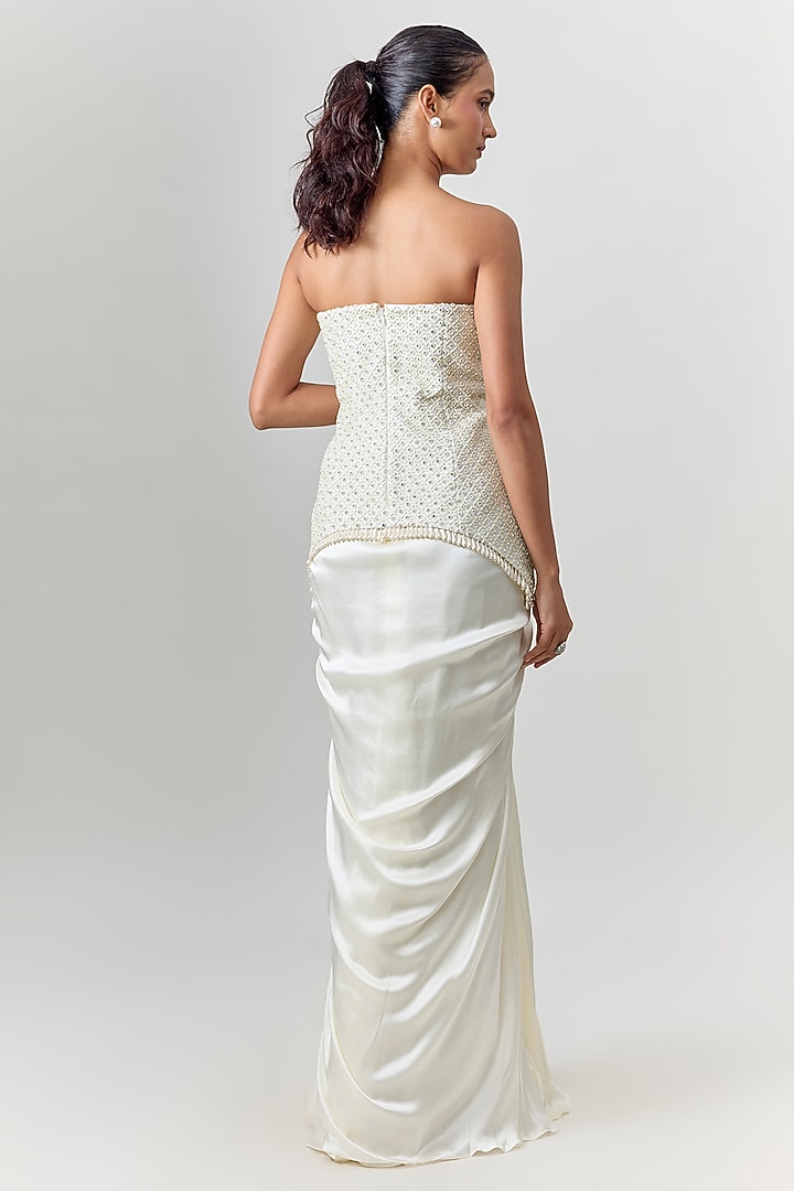 Ivory Raw Silk Pleated Draped Skirt Set by COUTURE BY NIHARIKA at Pernia's Pop Up Shop