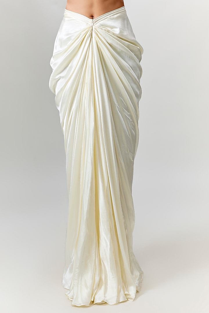 Ivory Raw Silk Pleated Draped Skirt Set by COUTURE BY NIHARIKA at Pernia's Pop Up Shop