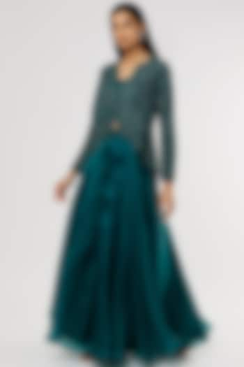 Emerald Green Embroidered Jacket Set by COUTURE BY NIHARIKA at Pernia's Pop Up Shop