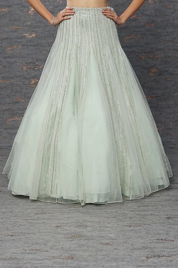 Mint Green Net Bridal Lehenga Set by COUTURE BY NIHARIKA at Pernia's Pop Up Shop
