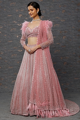 Blush Pink Embroidered Lehenga Set by COUTURE BY NIHARIKA