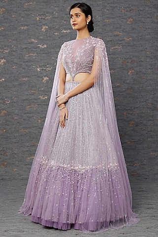 Lilac Taiwan Net Lehenga Set by COUTURE BY NIHARIKA