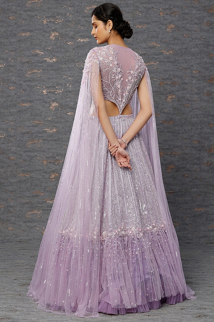 Lilac Taiwan Net Bridal Lehenga Set by COUTURE BY NIHARIKA at Pernia's Pop Up Shop