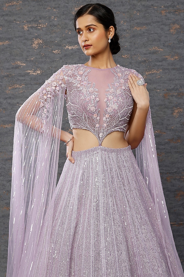 Lilac Taiwan Net Bridal Lehenga Set by COUTURE BY NIHARIKA at Pernia's Pop Up Shop