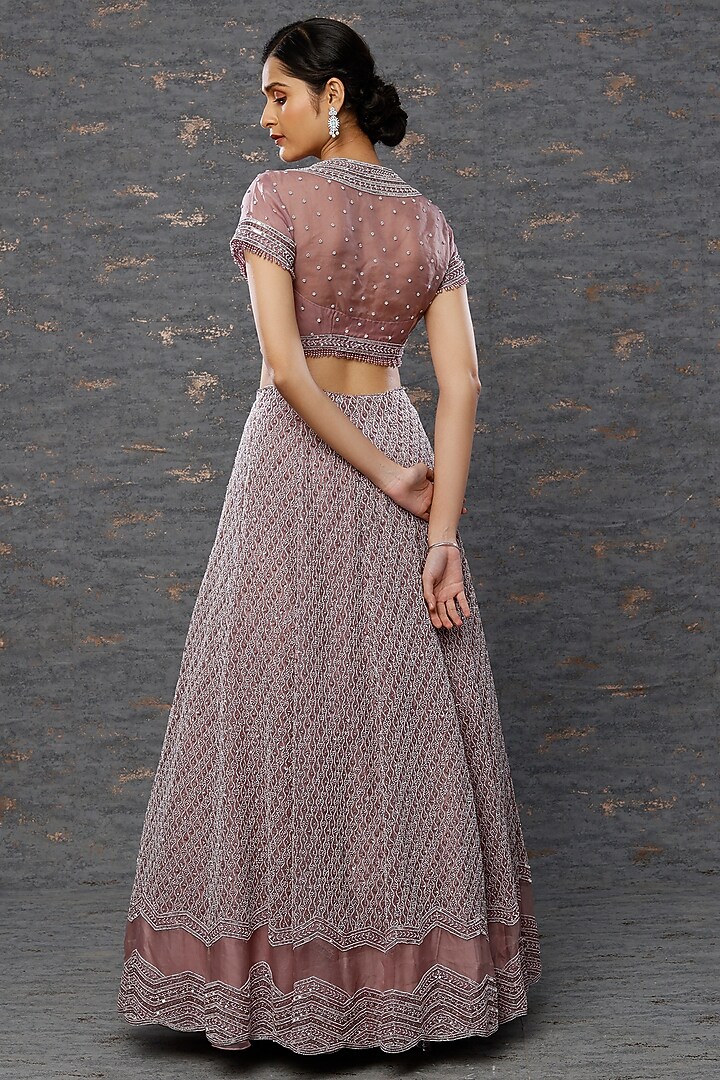 Dusty Purple Organza Embroidered Wedding Lehenga Set by COUTURE BY NIHARIKA at Pernia's Pop Up Shop