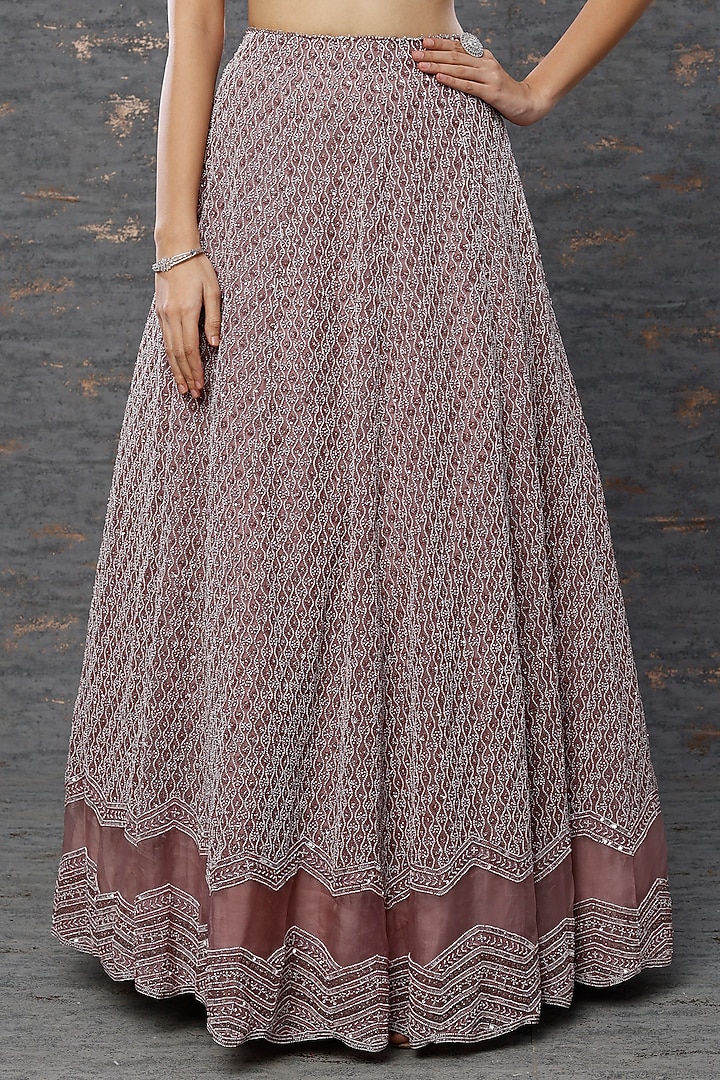 Dusty Purple Organza Embroidered Wedding Lehenga Set by COUTURE BY NIHARIKA at Pernia's Pop Up Shop