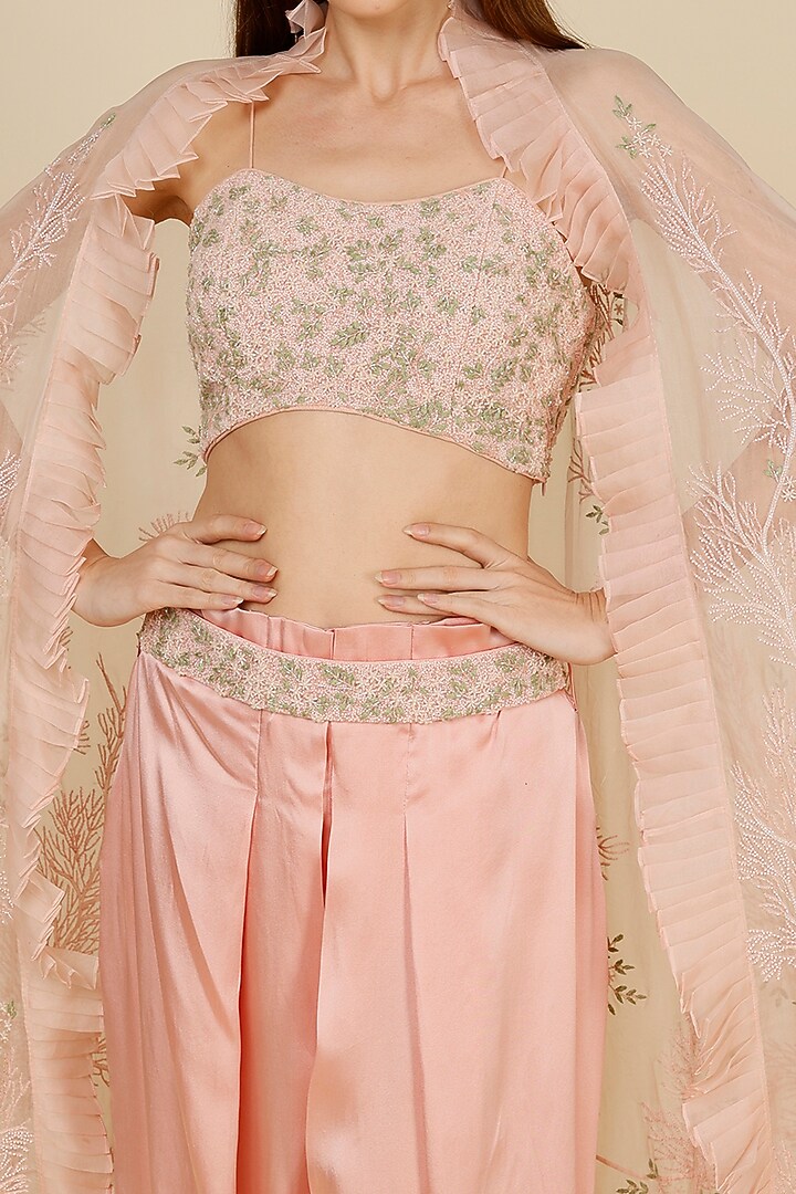 Powder Pink Organza Embroidered Cape Set by COUTURE BY NIHARIKA at Pernia's Pop Up Shop