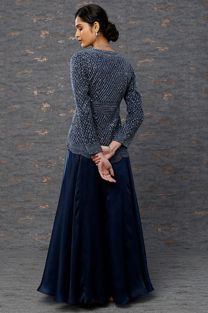 Cobalt Blue Embroidered Jacket Set by COUTURE BY NIHARIKA at Pernia's Pop Up Shop