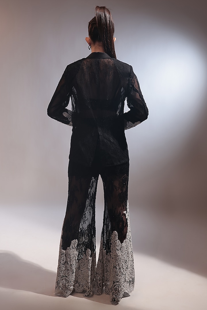 Black Lace Net Pant Set by COUTURE BY NIHARIKA at Pernia's Pop Up Shop