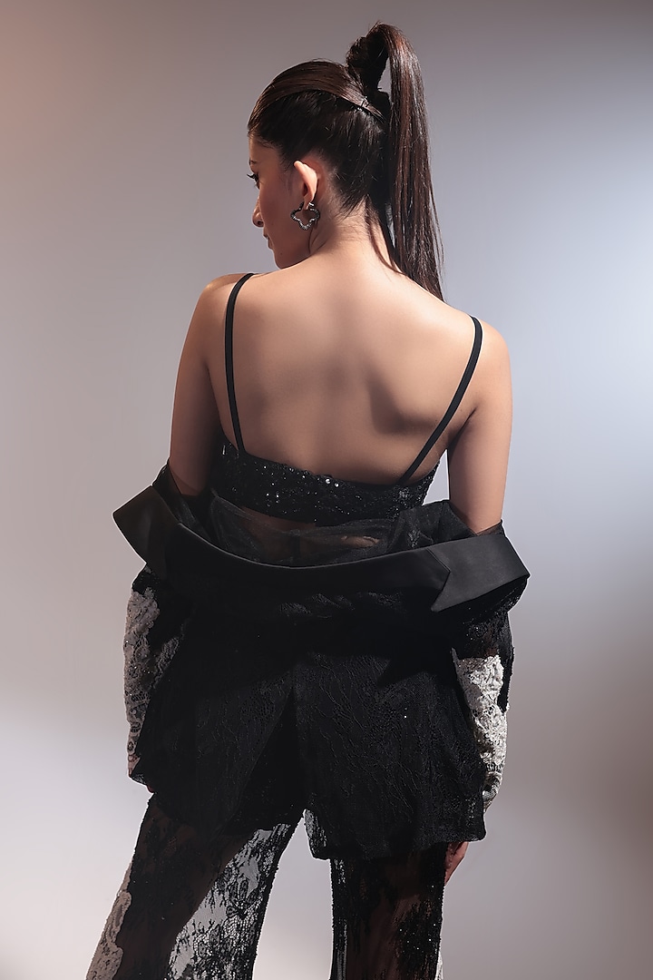 Black Lace Net Pant Set by COUTURE BY NIHARIKA at Pernia's Pop Up Shop