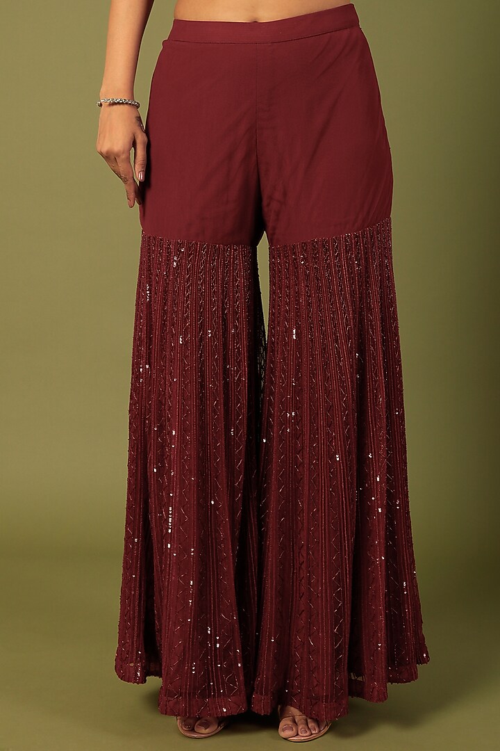 Red Embroidered Bridal Sharara Set by COUTURE BY NIHARIKA at Pernia's Pop Up Shop