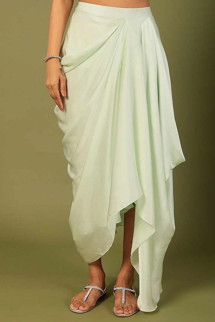 Mint Green Pure Satin Draped Skirt Set by COUTURE BY NIHARIKA at Pernia's Pop Up Shop