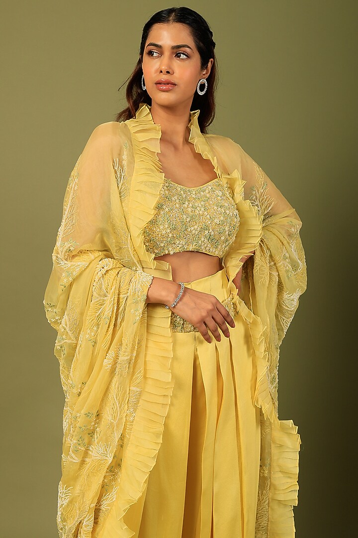Yellow Organza & Silk Palazzo Pant Set by COUTURE BY NIHARIKA at Pernia's Pop Up Shop