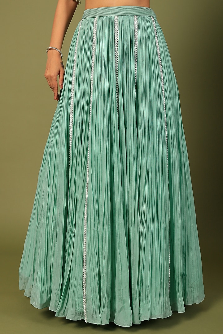 Aqua Green Organza & Chiffon Wedding Lehenga Set by COUTURE BY NIHARIKA at Pernia's Pop Up Shop