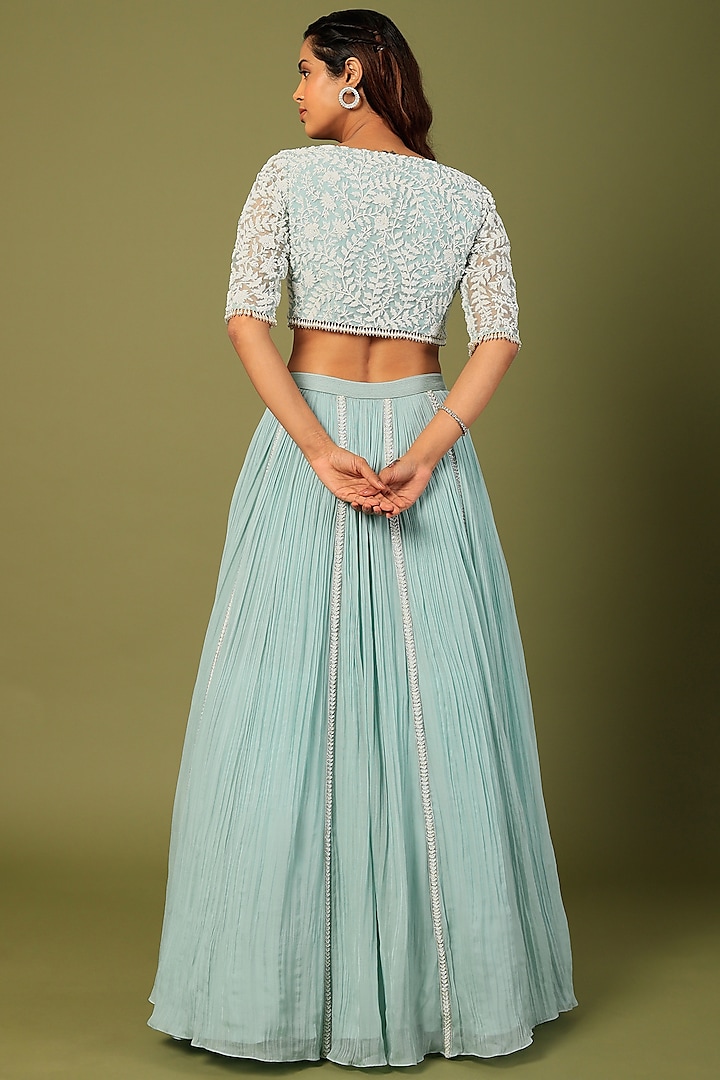 Sky Blue Organza & Chiffon Wedding Lehenga Set by COUTURE BY NIHARIKA at Pernia's Pop Up Shop