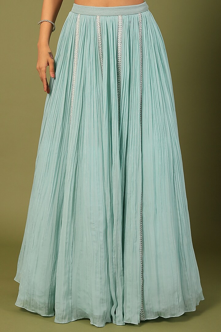 Sky Blue Organza & Chiffon Wedding Lehenga Set by COUTURE BY NIHARIKA at Pernia's Pop Up Shop