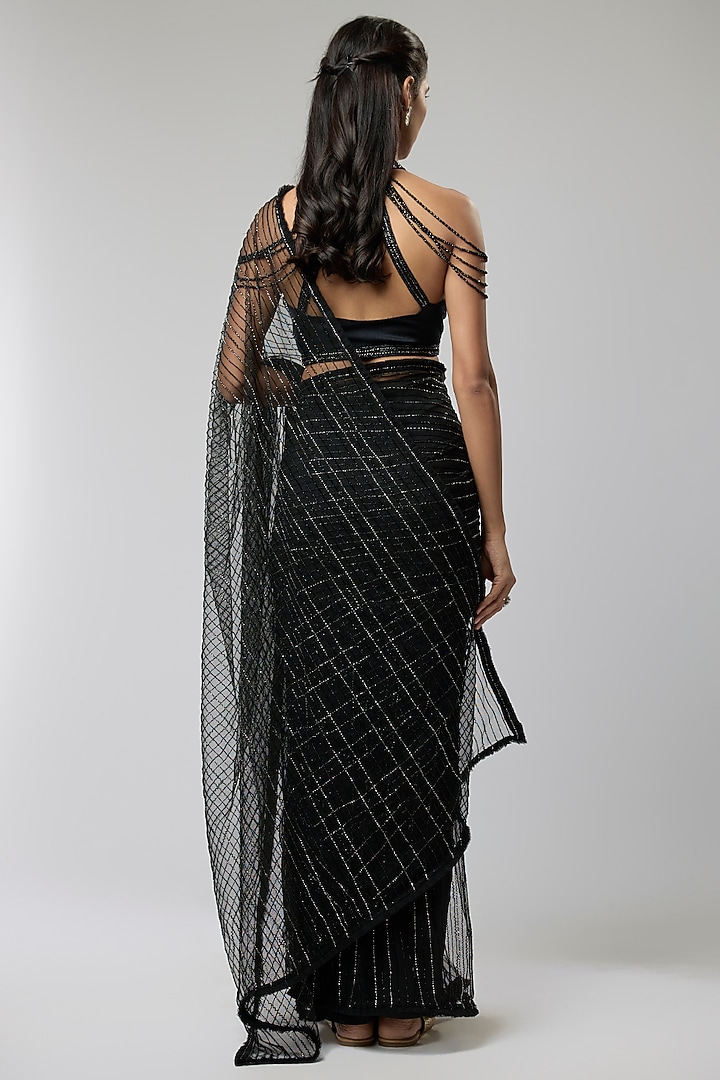 Black Net Wedding Saree Set by COUTURE BY NIHARIKA at Pernia's Pop Up Shop