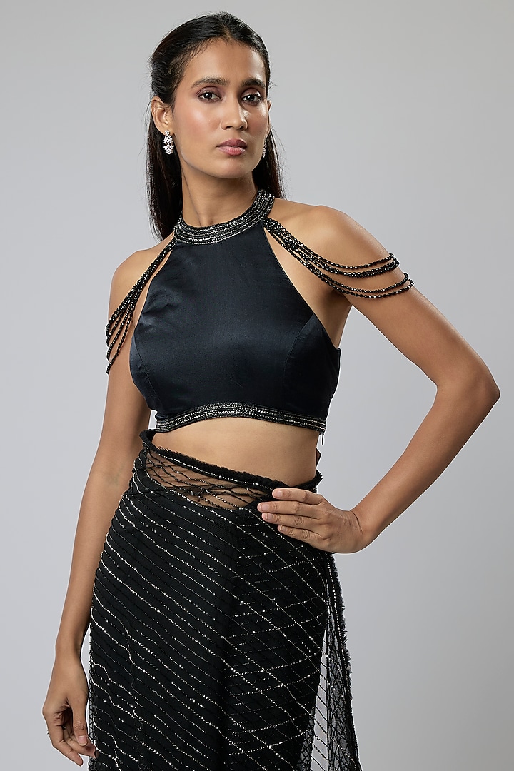 Black Net Wedding Saree Set by COUTURE BY NIHARIKA at Pernia's Pop Up Shop