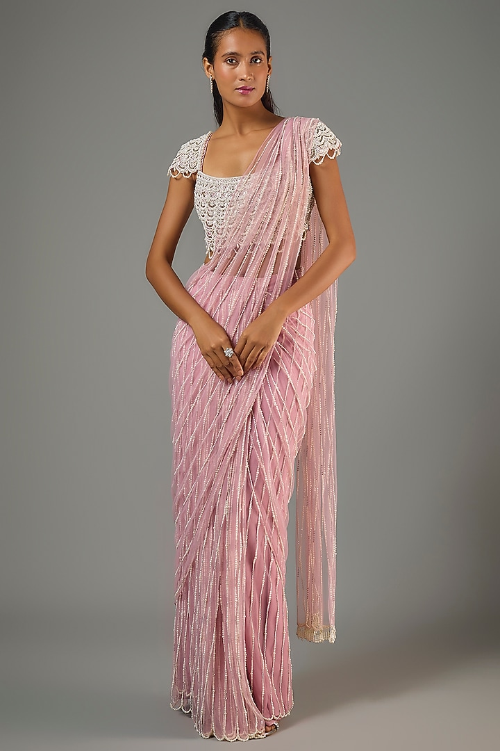Lavender Organza & Net Wedding Saree Set by COUTURE BY NIHARIKA at Pernia's Pop Up Shop