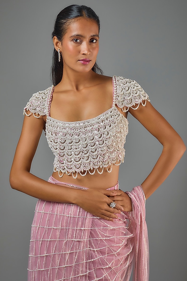 Lavender Organza & Net Wedding Saree Set by COUTURE BY NIHARIKA at Pernia's Pop Up Shop