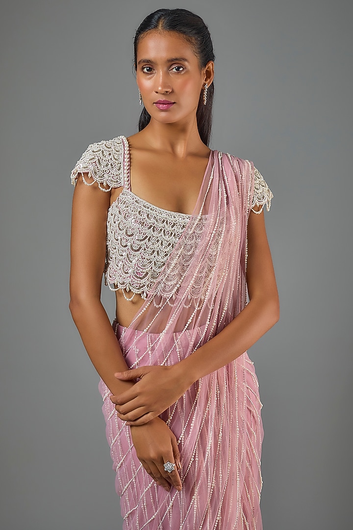 Lavender Organza & Net Wedding Saree Set by COUTURE BY NIHARIKA at Pernia's Pop Up Shop