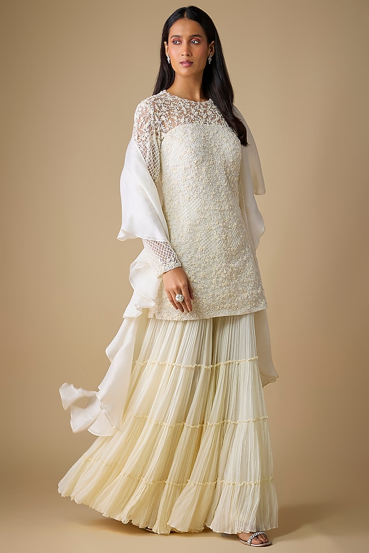 Ivory Organza & Viscose Layered Bridal Sharara Set by COUTURE BY NIHARIKA at Pernia's Pop Up Shop