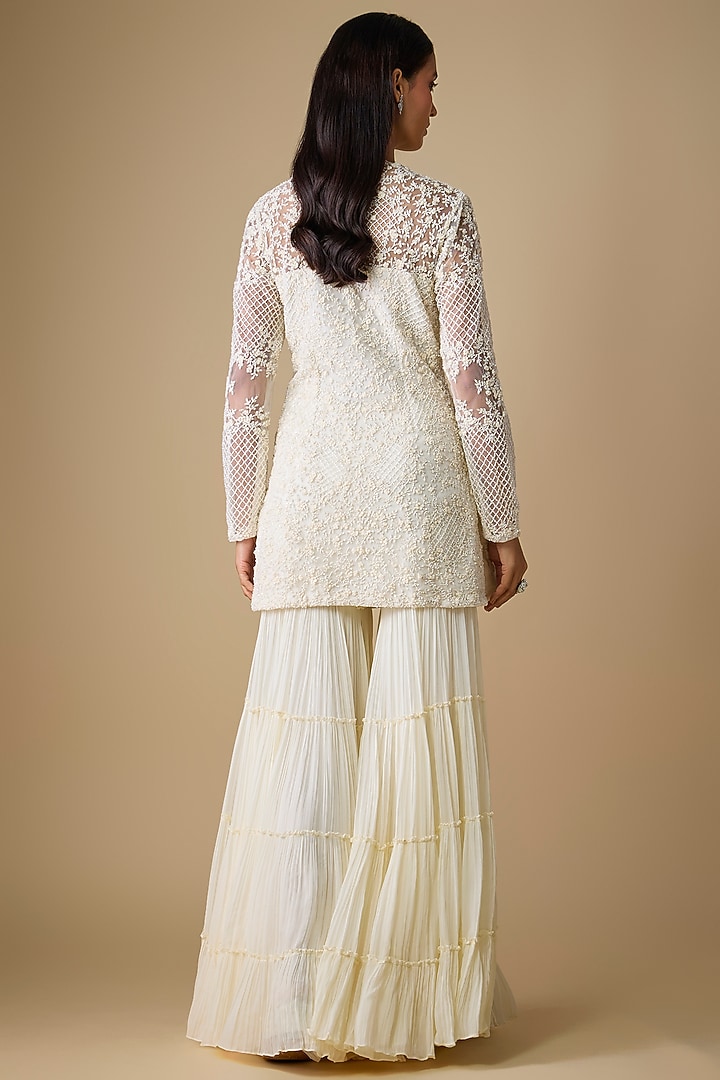 Ivory Organza & Viscose Layered Bridal Sharara Set by COUTURE BY NIHARIKA at Pernia's Pop Up Shop