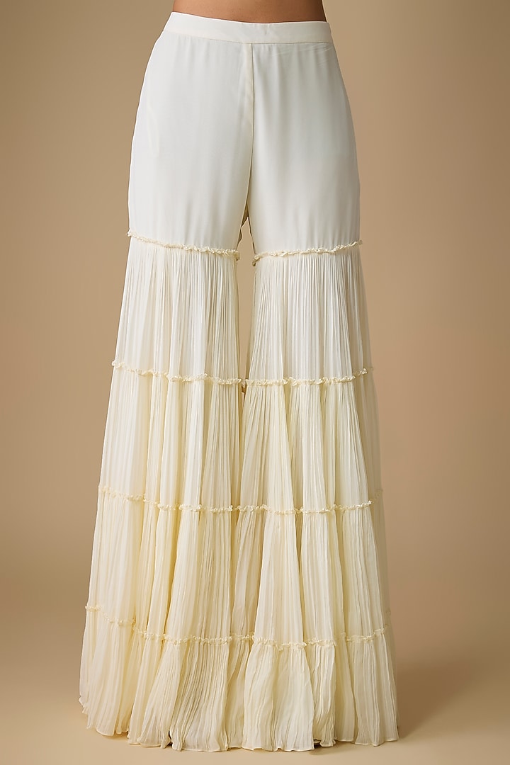 Ivory Organza & Viscose Layered Bridal Sharara Set by COUTURE BY NIHARIKA at Pernia's Pop Up Shop