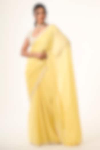Yellow Organza & Chiffon Wedding Saree Set by COUTURE BY NIHARIKA at Pernia's Pop Up Shop