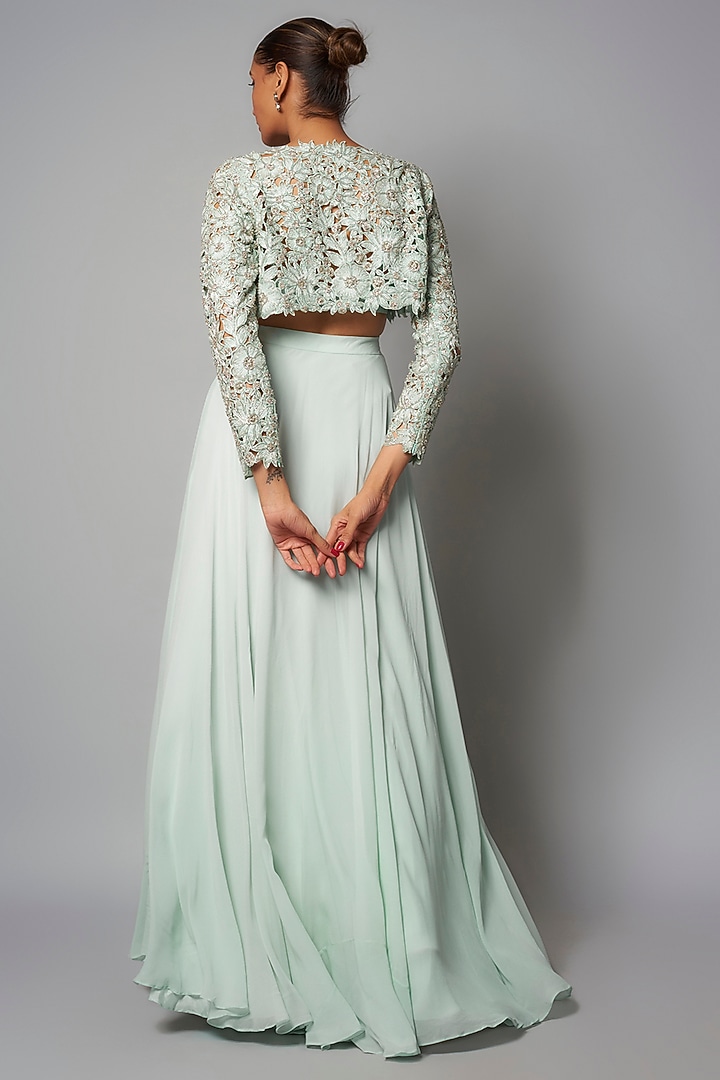 Powder Blue Viscose Georgette Skirt Set by COUTURE BY NIHARIKA at Pernia's Pop Up Shop