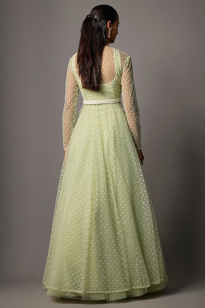 Mint Green Net Embroidered Jacket Set by COUTURE BY NIHARIKA at Pernia's Pop Up Shop