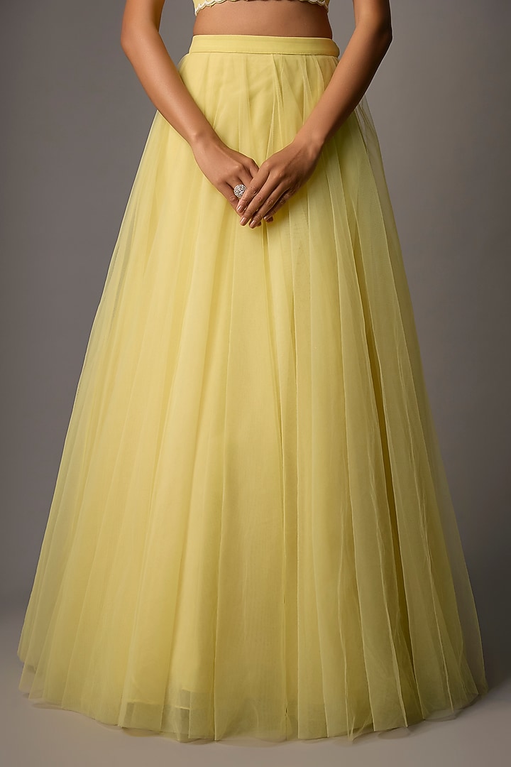 Powder Yellow Net Embroidered Jacket Set by COUTURE BY NIHARIKA at Pernia's Pop Up Shop