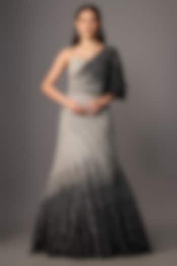 Grey & Black Net Hand Embroidered Bridal Lehenga Set by COUTURE BY NIHARIKA at Pernia's Pop Up Shop