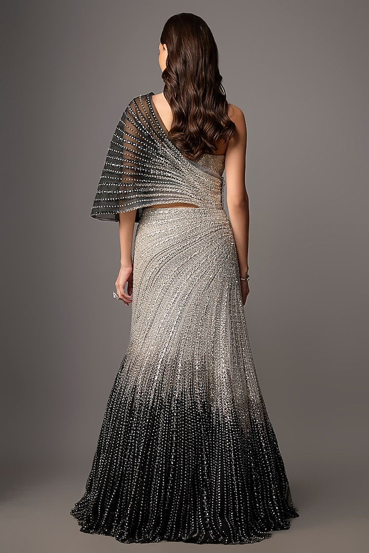 Grey & Black Net Hand Embroidered Bridal Lehenga Set by COUTURE BY NIHARIKA at Pernia's Pop Up Shop