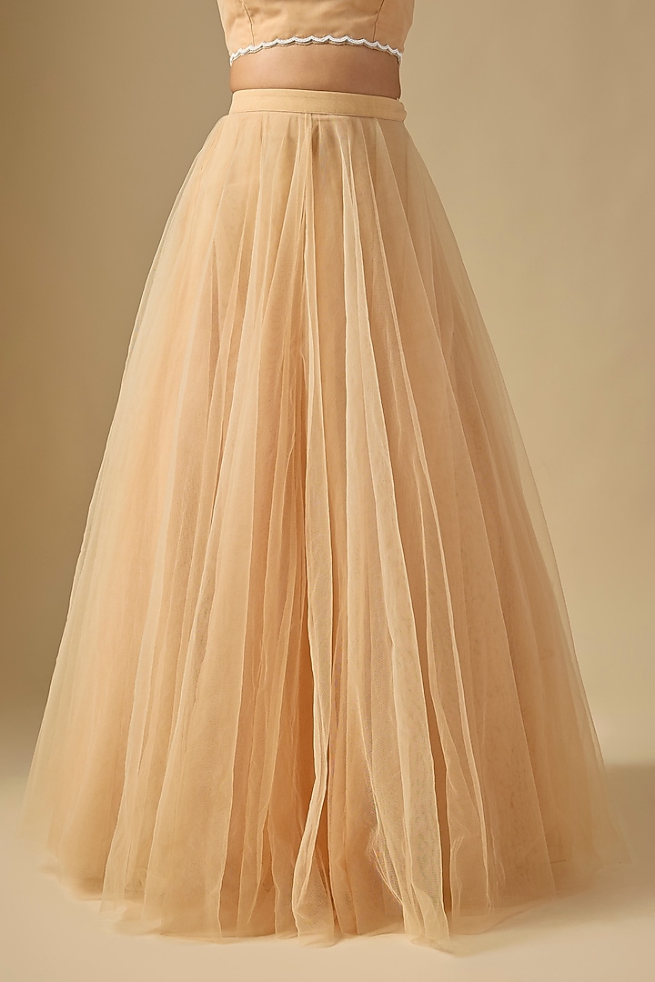 Peach Net Embroidered Skirt Set by COUTURE BY NIHARIKA at Pernia's Pop Up Shop