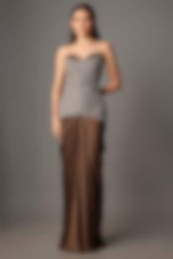 Coffee Mocha Pure Satin & Organza Skirt Set by COUTURE BY NIHARIKA at Pernia's Pop Up Shop