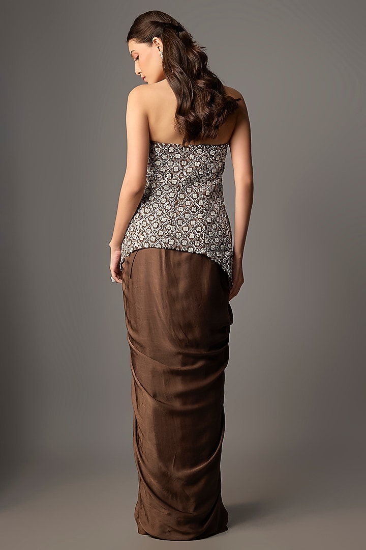 Coffee Mocha Pure Satin & Organza Skirt Set by COUTURE BY NIHARIKA at Pernia's Pop Up Shop