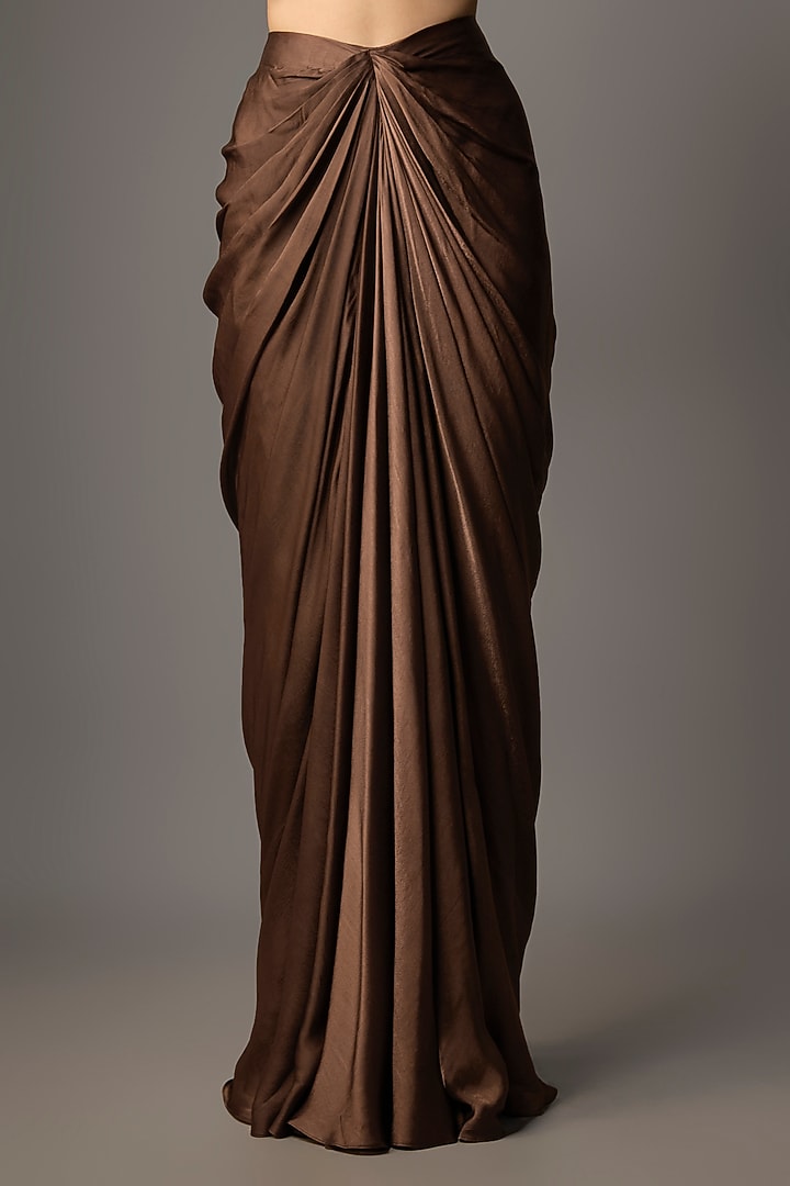 Coffee Mocha Pure Satin & Organza Skirt Set by COUTURE BY NIHARIKA at Pernia's Pop Up Shop