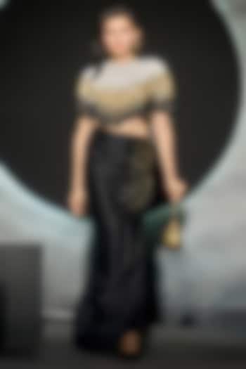 Black Pure Satin Hand Embroidered Cape Set by COUTURE BY NIHARIKA at Pernia's Pop Up Shop