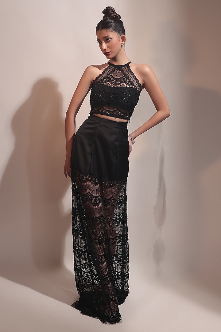 Black Net Skirt Set by COUTURE BY NIHARIKA at Pernia's Pop Up Shop