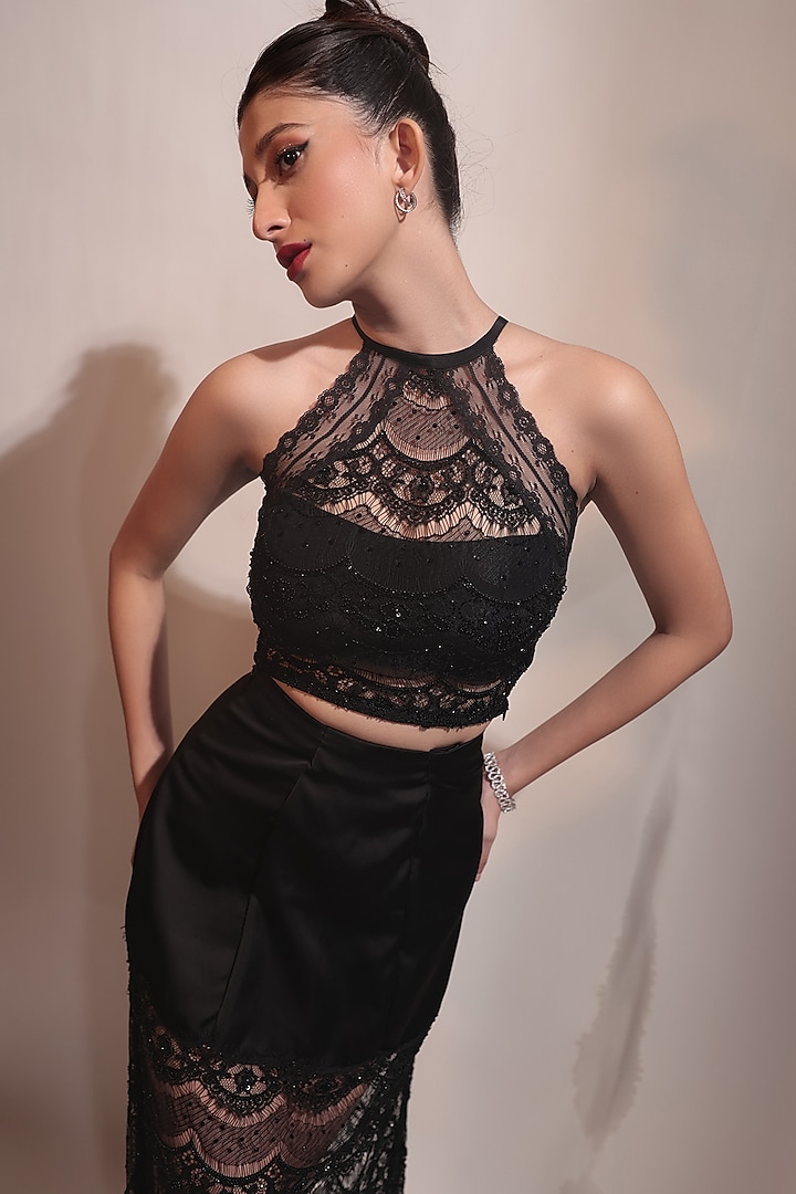 Black Net Skirt Set by COUTURE BY NIHARIKA at Pernia's Pop Up Shop