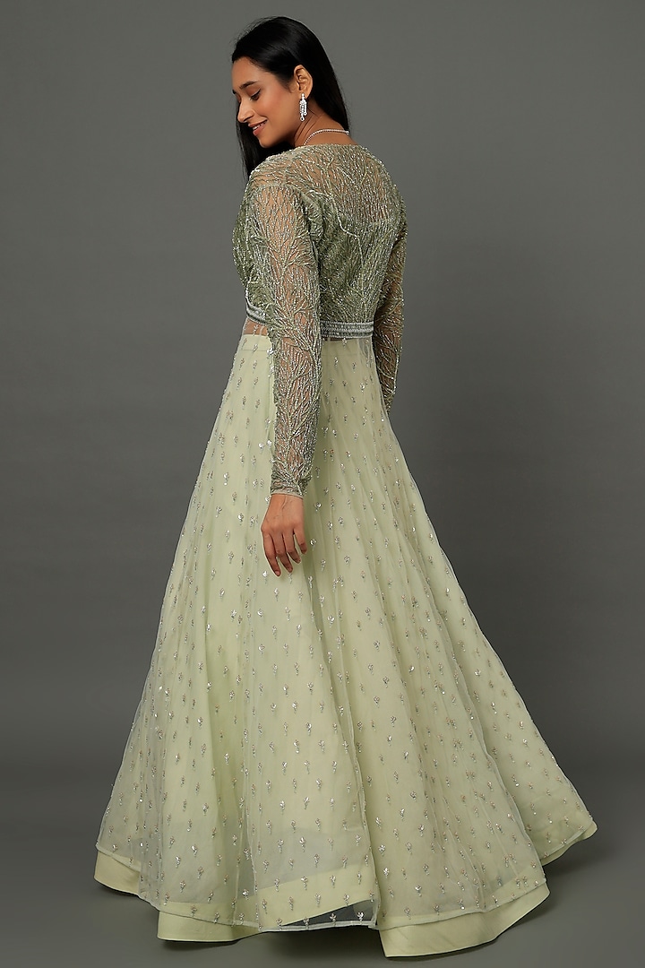 Mint Green Embroidered Jacket Set by COUTURE BY NIHARIKA at Pernia's Pop Up Shop