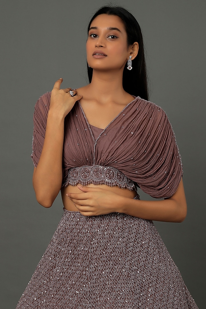 Brown Organza Embroidered Bridal Lehenga Set by COUTURE BY NIHARIKA at Pernia's Pop Up Shop