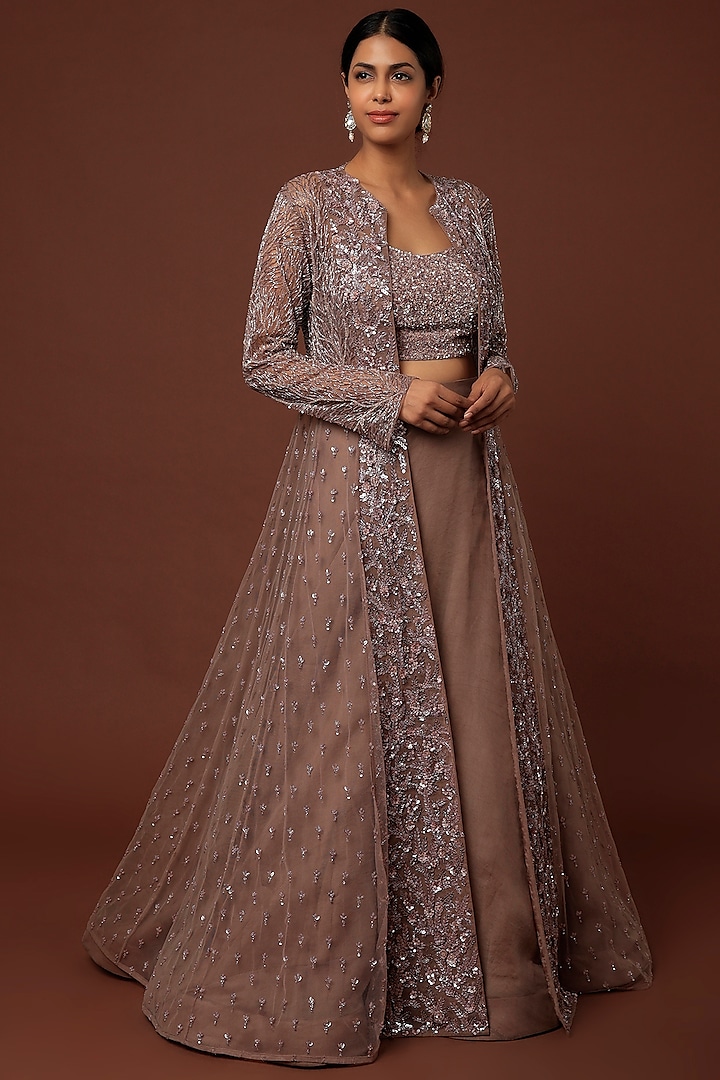 Purple Embroidered Jacket Set by COUTURE BY NIHARIKA at Pernia's Pop Up Shop