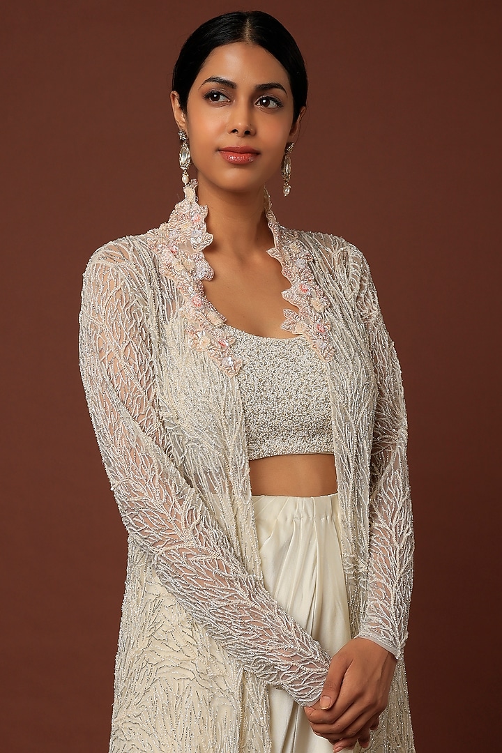 White Embroidered Jacket Set by COUTURE BY NIHARIKA at Pernia's Pop Up Shop