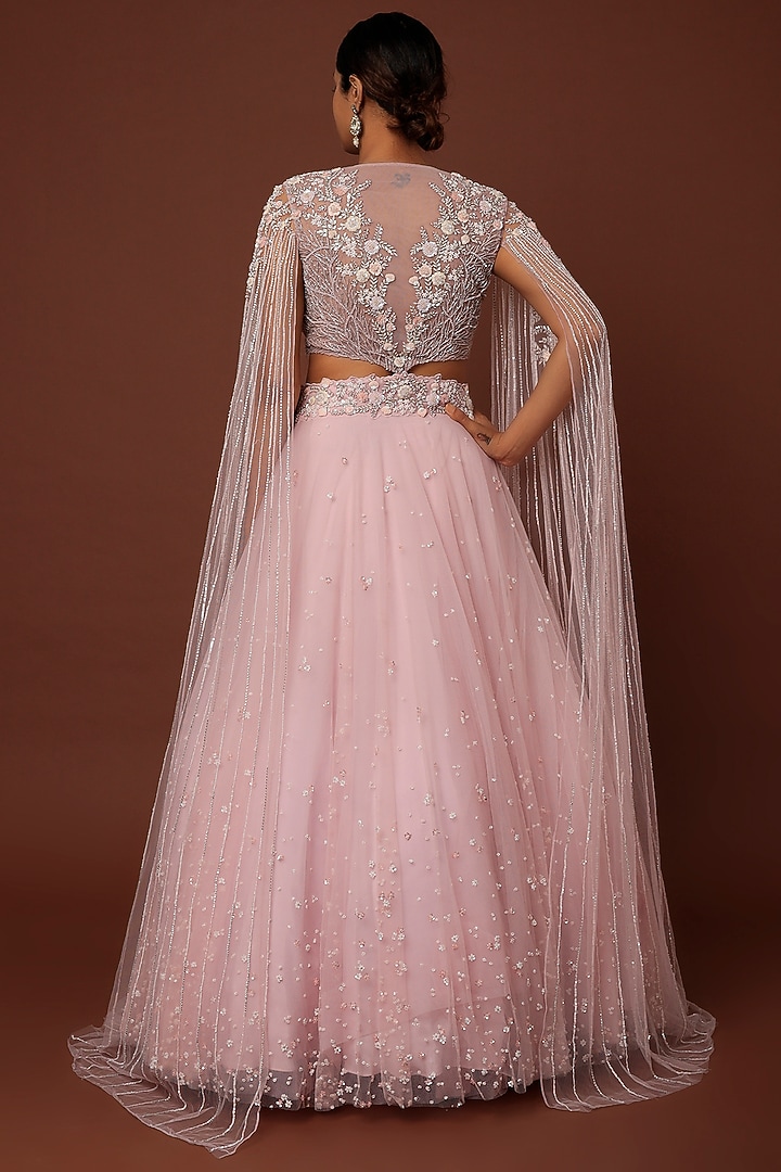Lilac Pink Net Embroidered Wedding Lehenga Set by COUTURE BY NIHARIKA at Pernia's Pop Up Shop