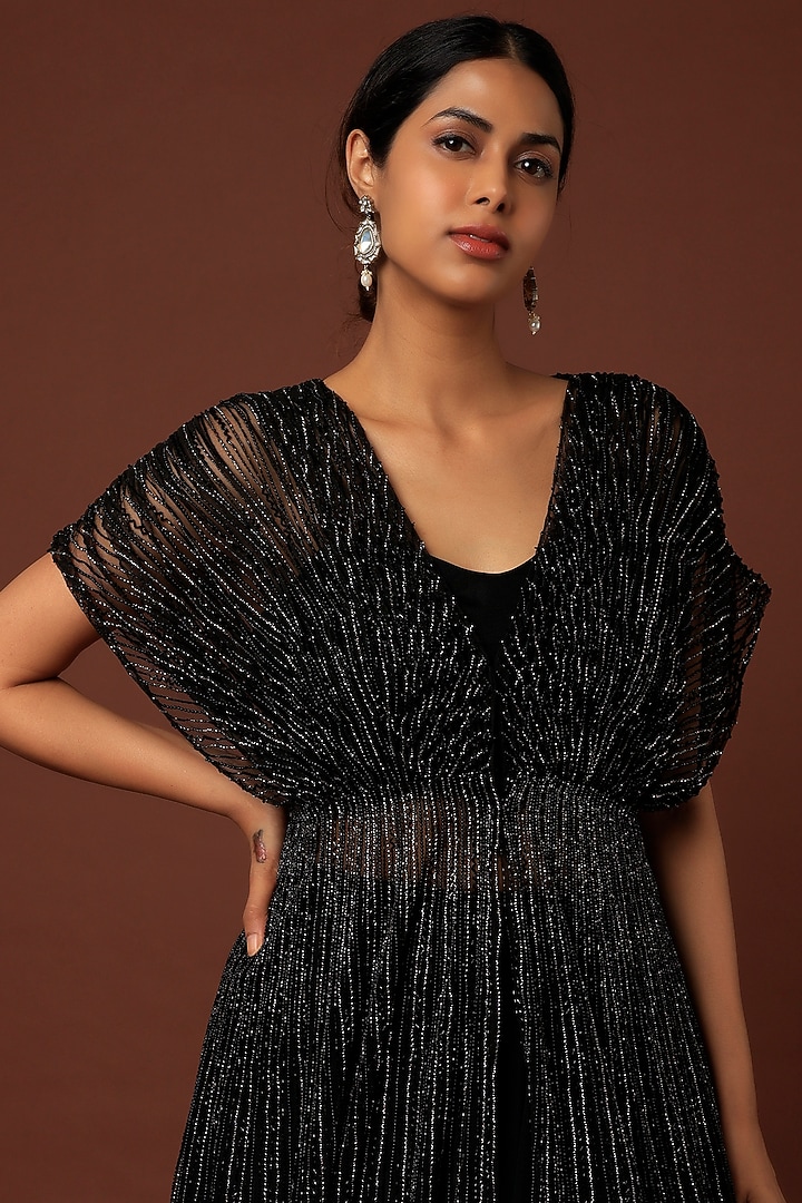 Black Embroidered Jacket Set by COUTURE BY NIHARIKA at Pernia's Pop Up Shop
