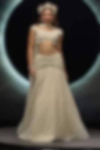 Ivory Net Embroidered Wedding Lehenga Set by COUTURE BY NIHARIKA at Pernia's Pop Up Shop